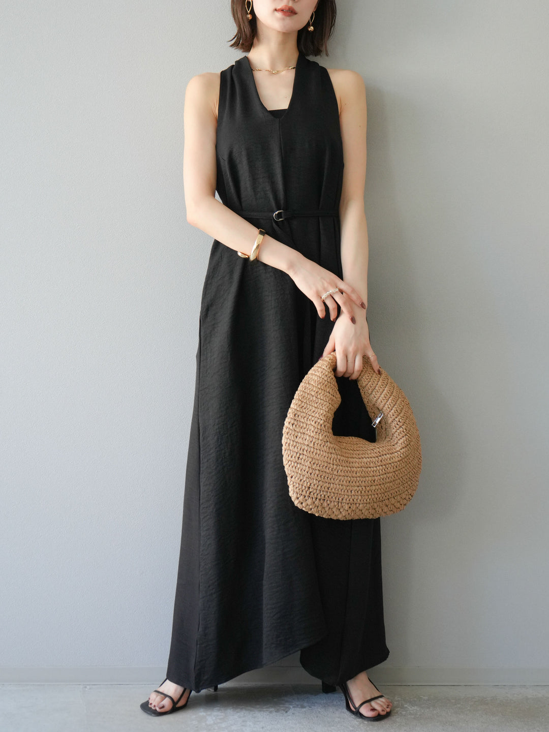 【預購】環形設計不均勻染色洋裝/黑色