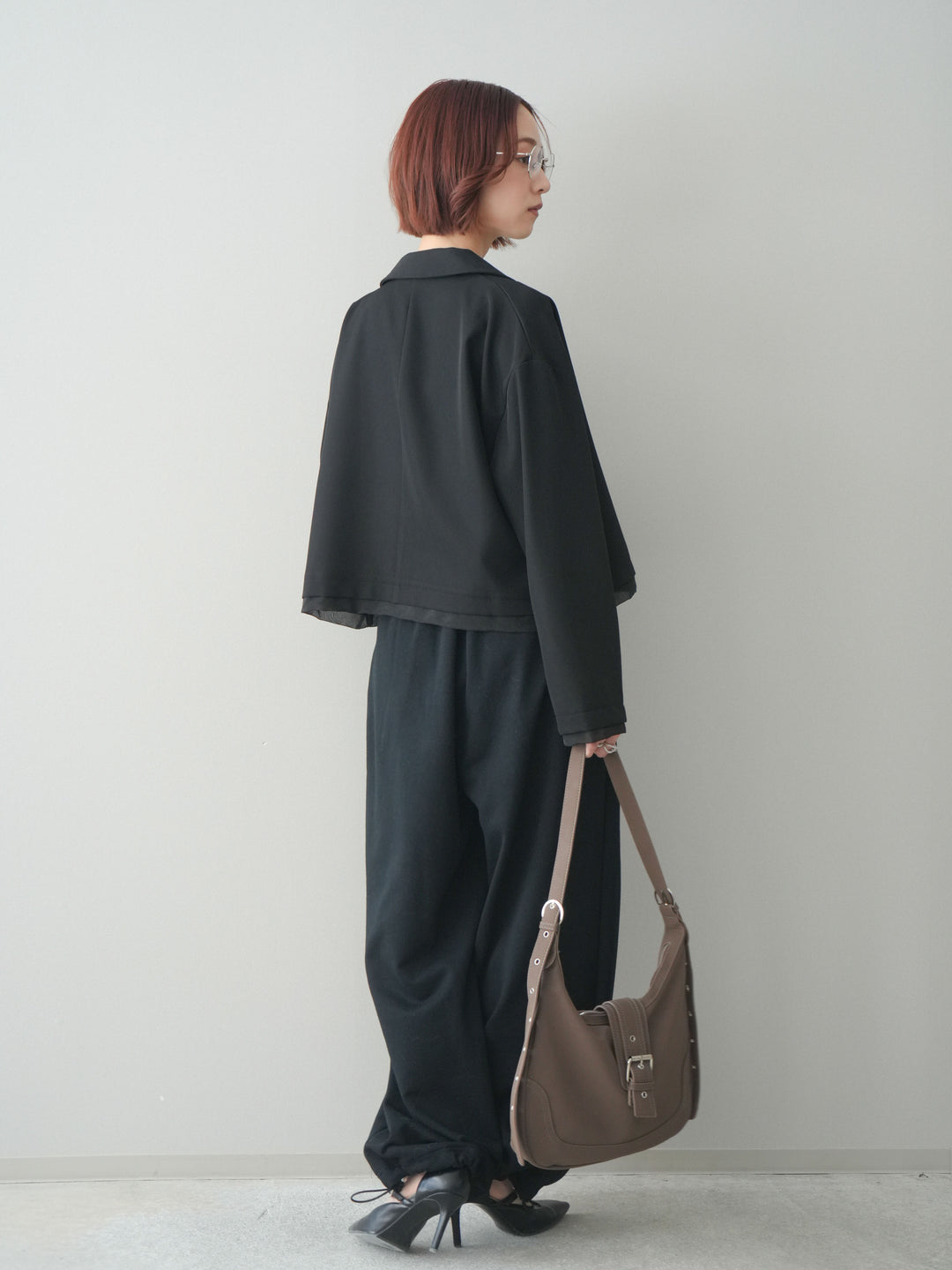[予約]裾ドロストタックスウェットパンツ/black