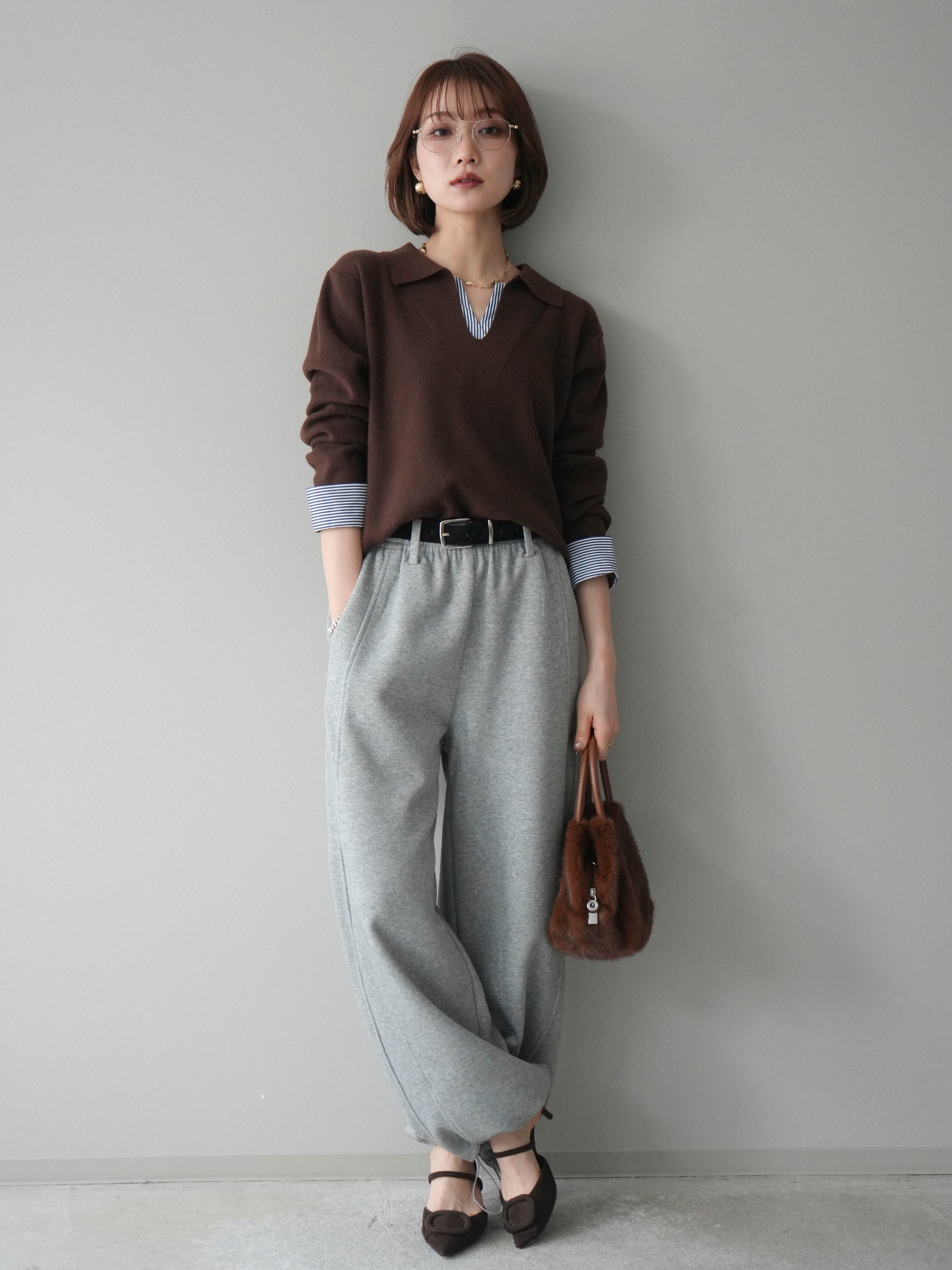 予約]シャツレイヤードスキッパーニットプルオーバー/brown – Lumier