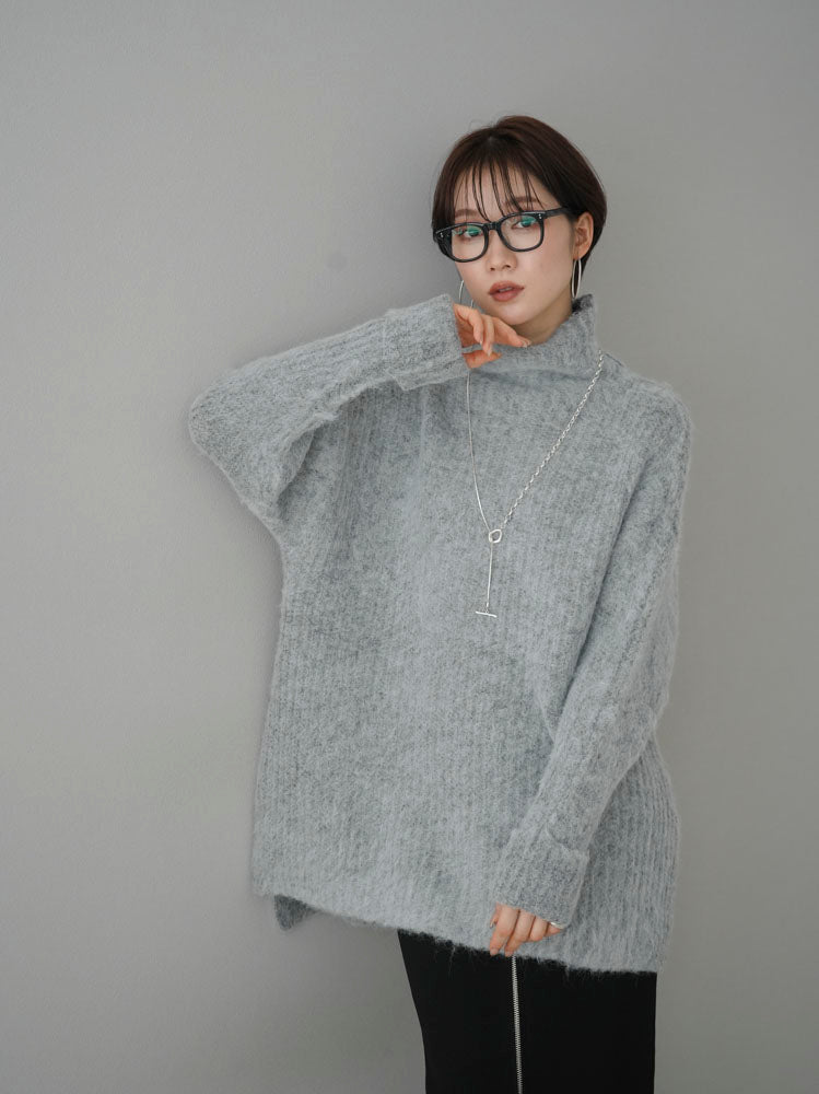 予約]モヘアタッチ片畦編みニットプルオーバー/グレー – Lumier