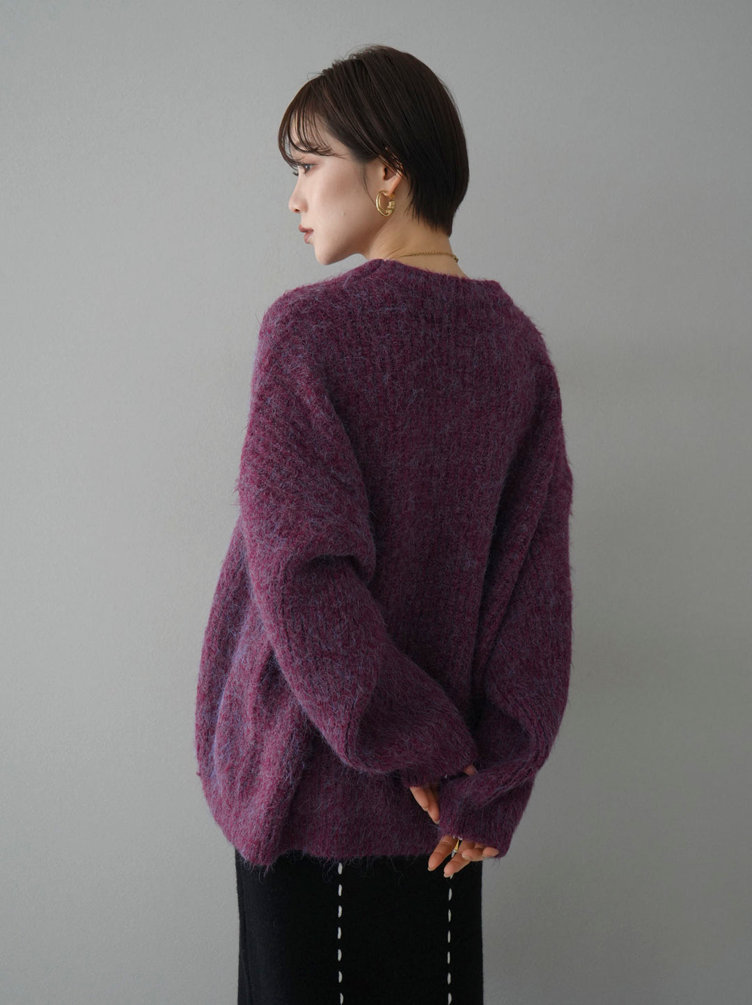 【預訂】混紡毛感針織套頭衫/紫色