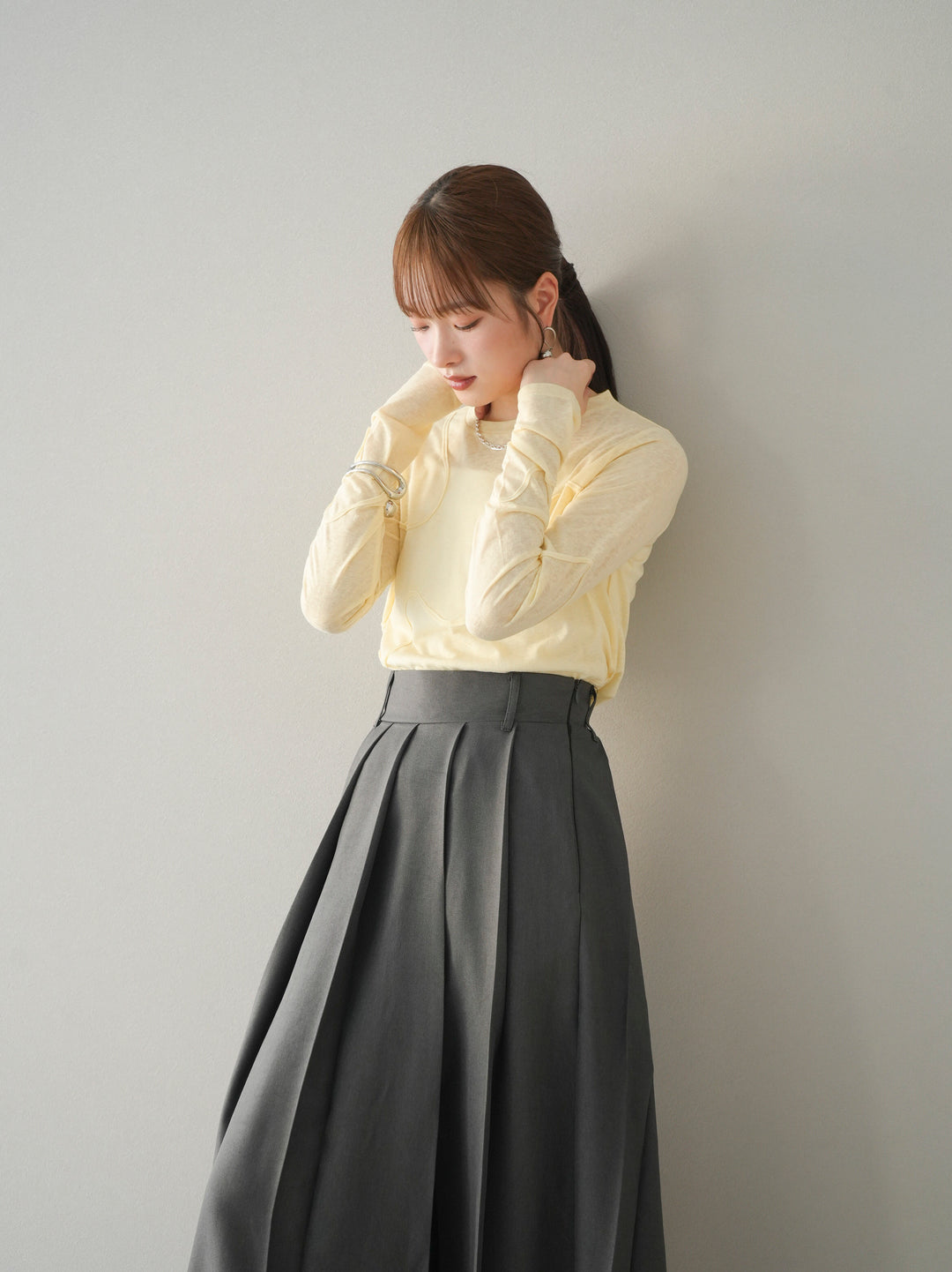 [預購] 繩繡透視長袖T卹 / 黃色