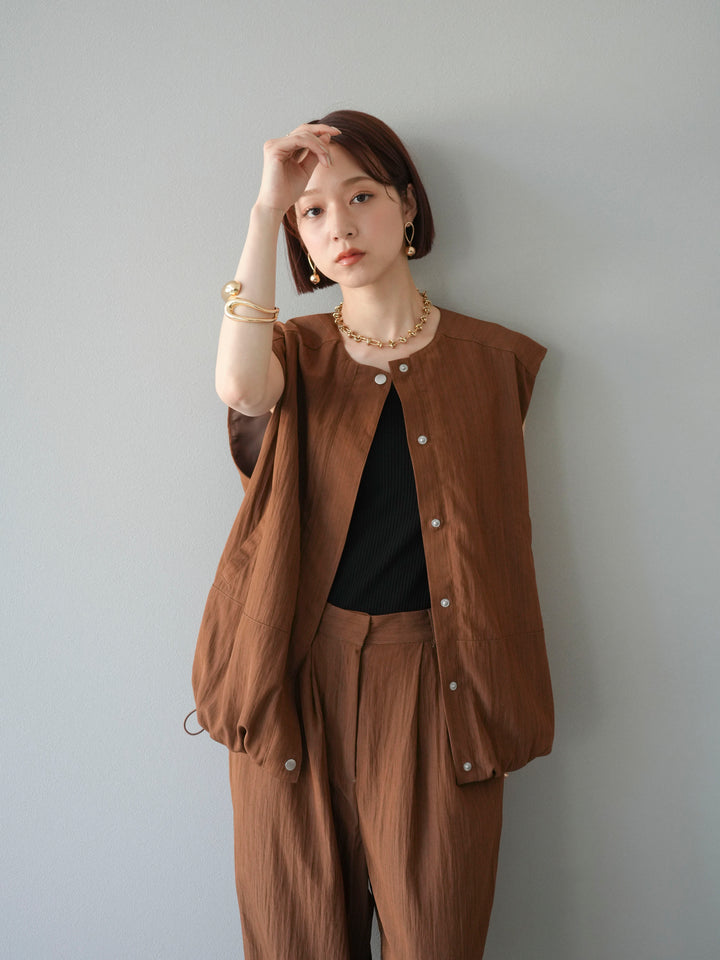 [予約]リネンライクドロストバルーンブルゾン/ブラウン