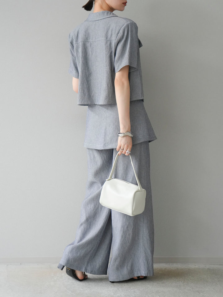 [SET]リネンタッチハーフシャツ＆ラップワイドパンツSET UP(2set)