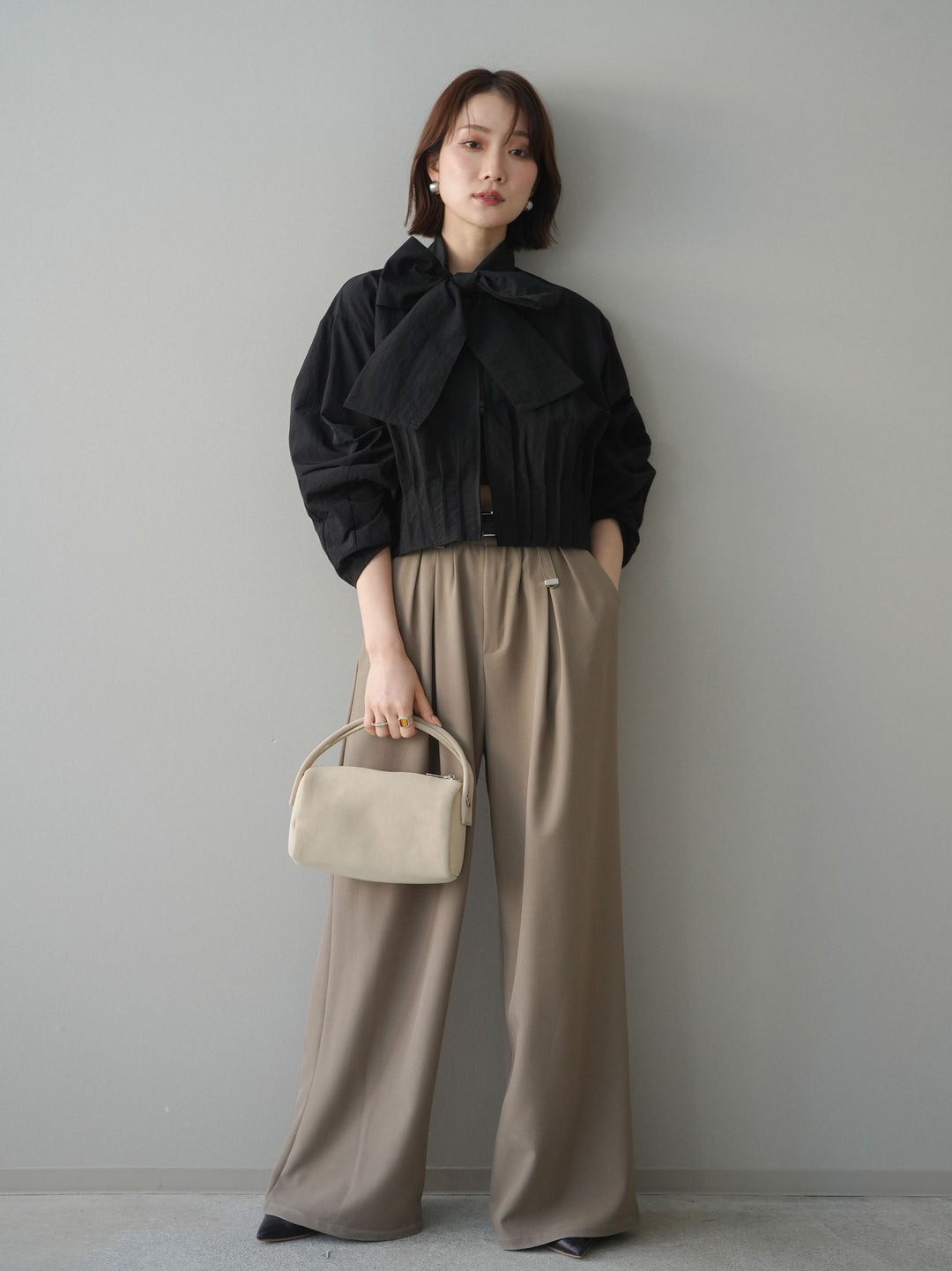 [SET]ボウタイ裾プリーツライトジャケット+ボウタイ裾プリーツライトジャケット(2set)