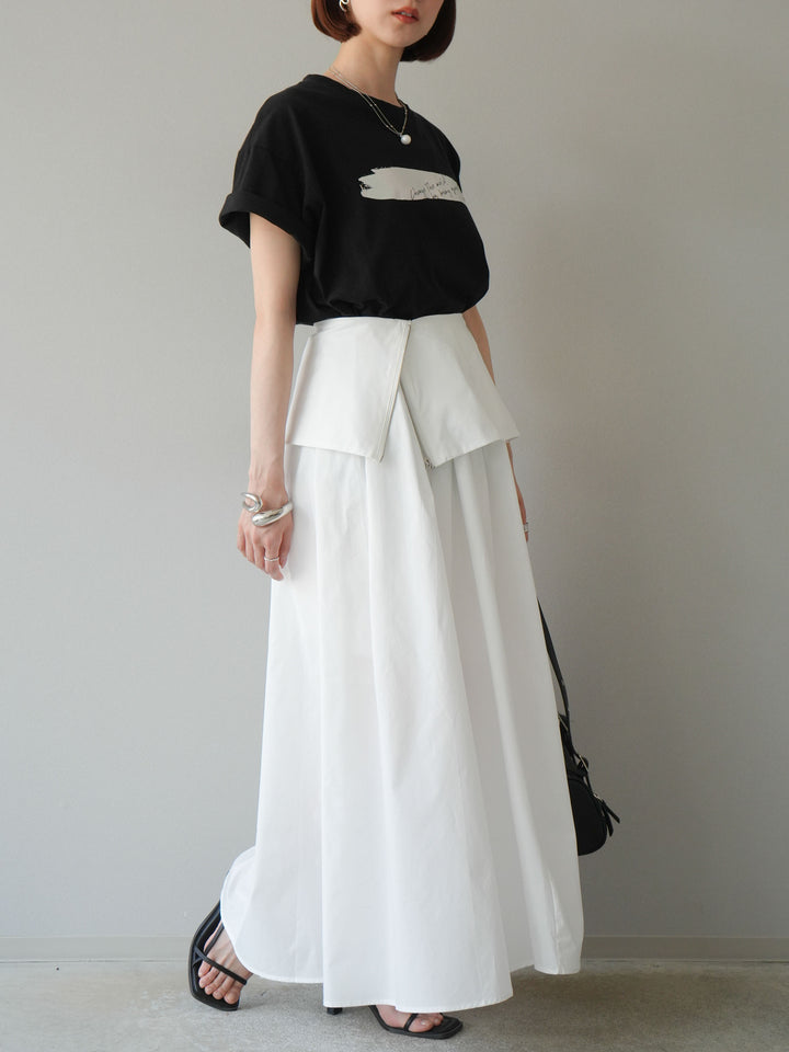[予約]レイヤードジップデザインブロードフレアスカート/ホワイト
