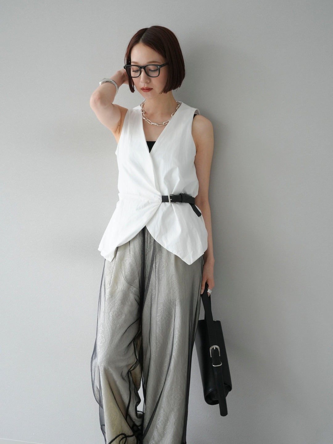 [SET]ベルトデザインバルーンブラウス+ベルトデザインバルーンブラウス(2set)