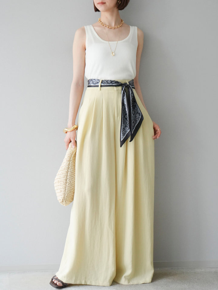 [予約]スカーフベルト付3タックワイドパンツ/イエロー