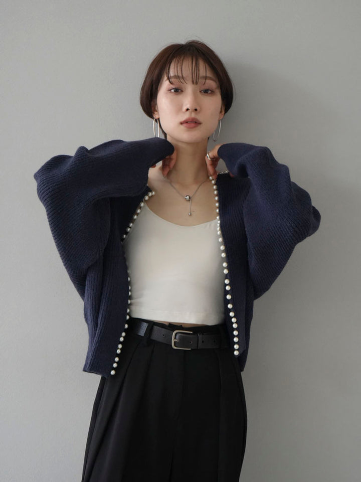 [Pre-order] Angora Touch Pearl Design Knit Cardigan/Navy