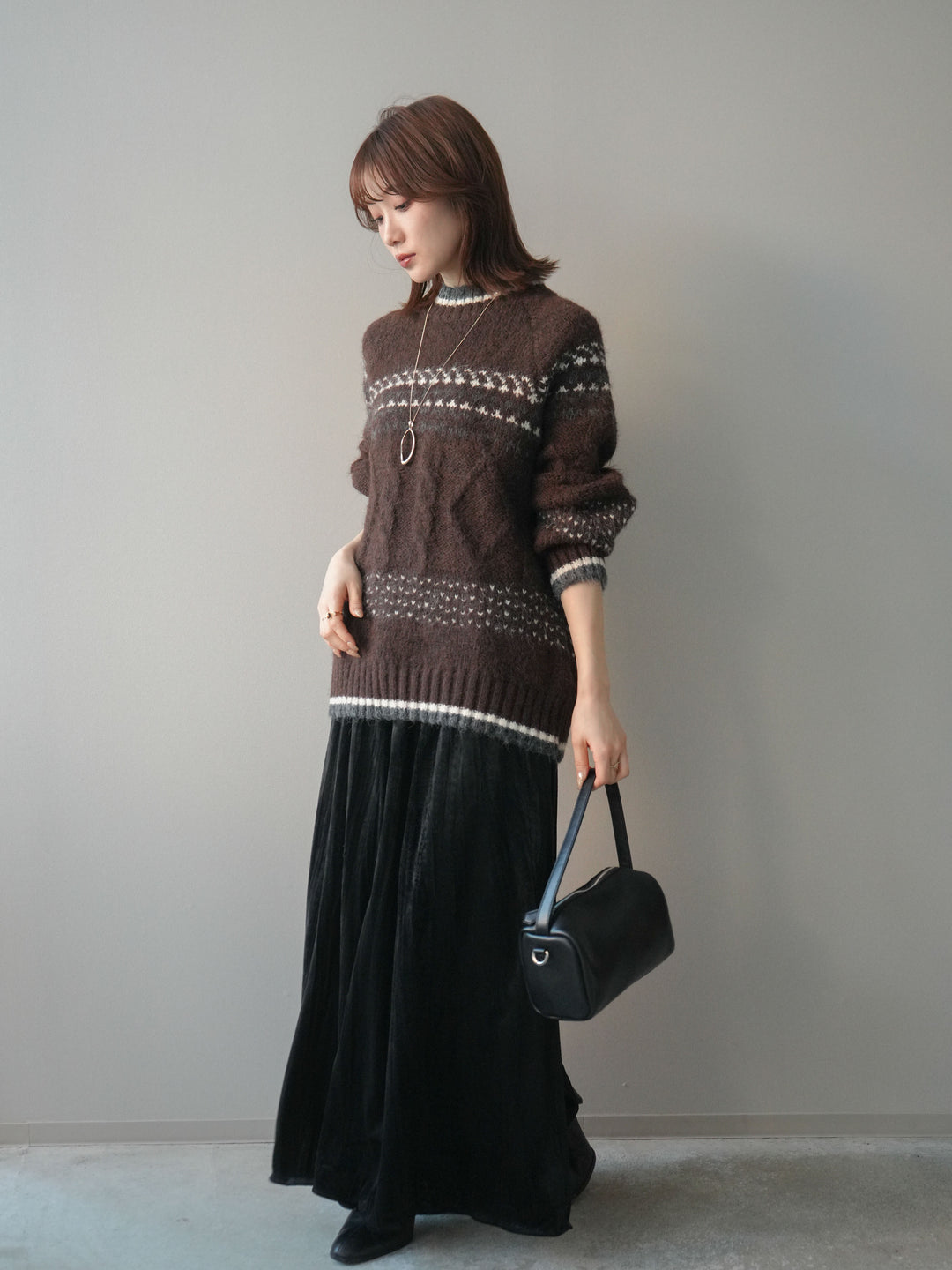 [予約]ワッシャーベロアプリーツスカート/black