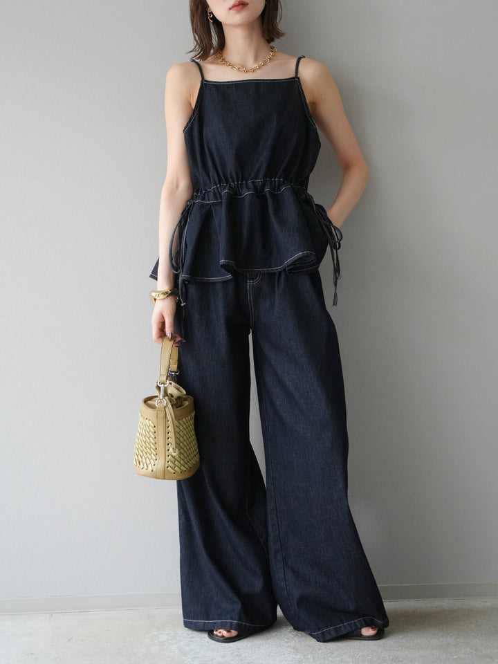 [SET]デニムタックフレアキャミソール＆イージーワイドパンツSET UP(2set)