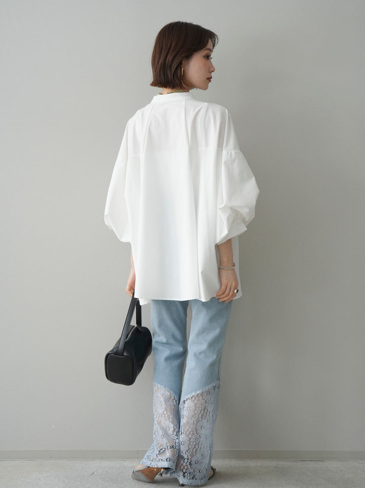 [予約]レース切替フレアデニムパンツ/bleach