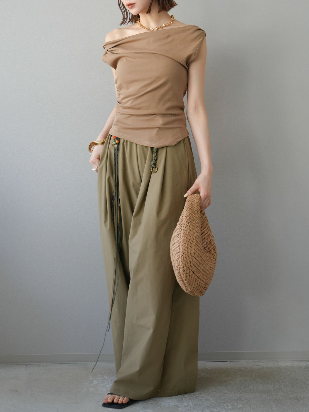 [SET]タックデザイントップス＆ビーズベルト付きパンツSET UP(2set)