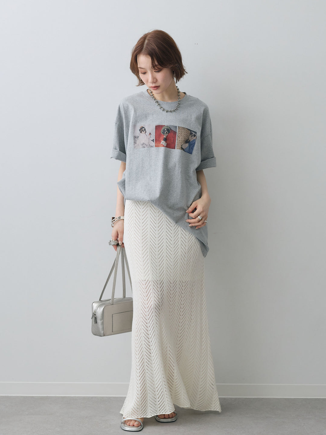 [SET]スリードッグフォトボックスTEE+クロシェシアーセミフレアスカート(2set)