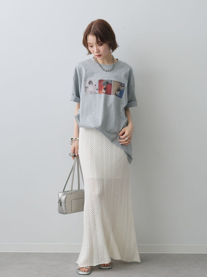 [SET]スリードッグフォトボックスTEE+クロシェシアーセミフレアスカート(2set)