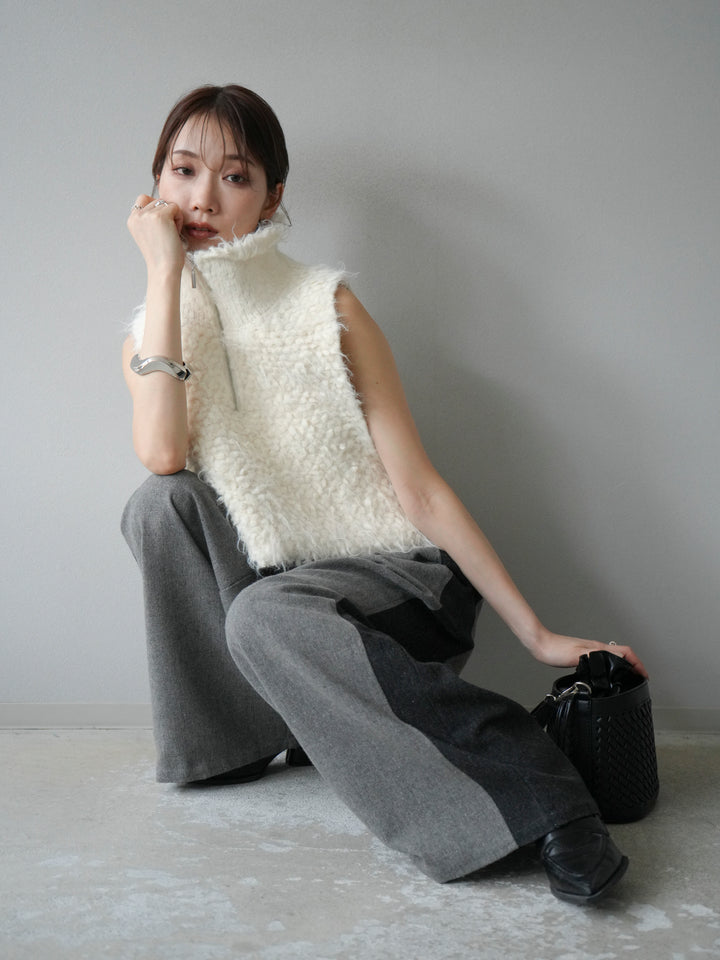 [予約]メランジブークレハーフジップニットベスト/アイボリー