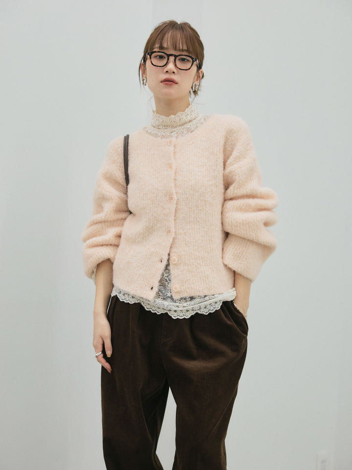 【Allure】[SET]ブークレニットカーディガン+コーデュロイタックワイドパンツ(2set)