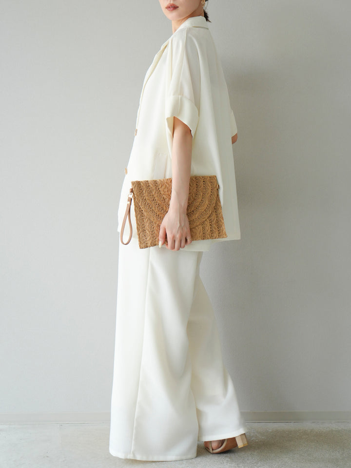 [予約]リネンライクイージーワイドパンツ/アイボリー