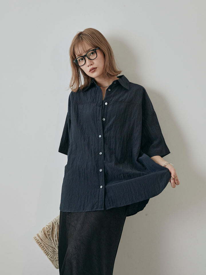 [予約]2WAYナイロンワッシャーハーフシャツ/ネイビー