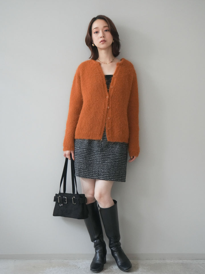 [予約]フロントZIPアソート柄ミニスカート/black