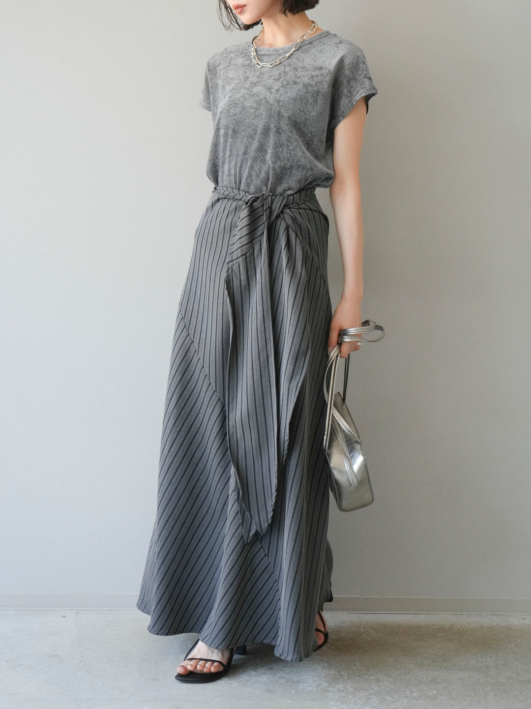 [SET]シアーベロアプルオーバー+サイド巻きツイルスカート(2set)