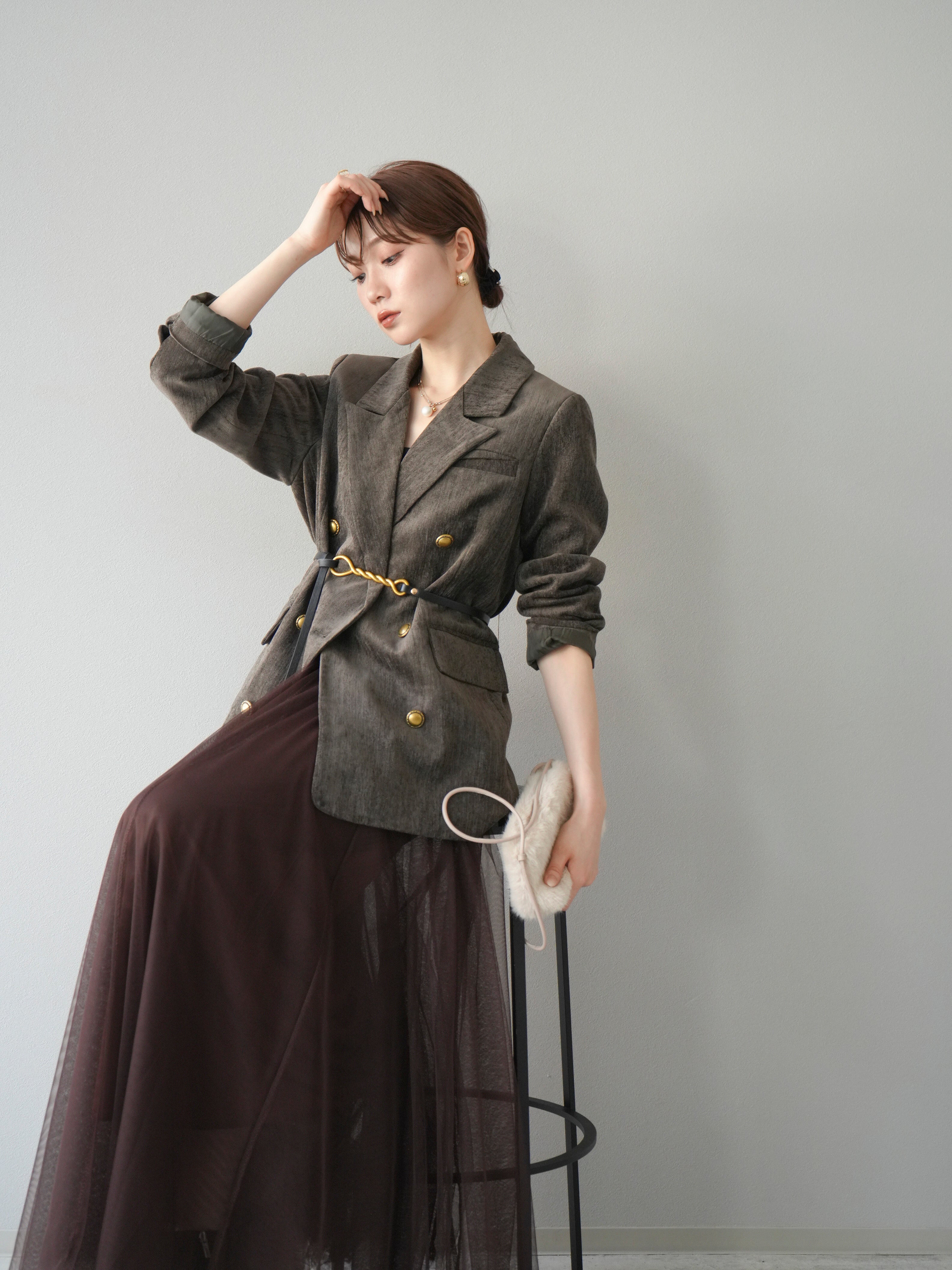 予約]ベロアダブルジャケット/ブラウン – Lumier