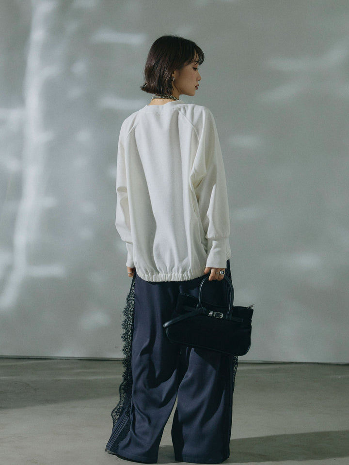 【Allure】[SET]ブークレダンボールロゴ刺繍プルオーバー+サイドピンタックレースイージーワイドパンツ(2set)