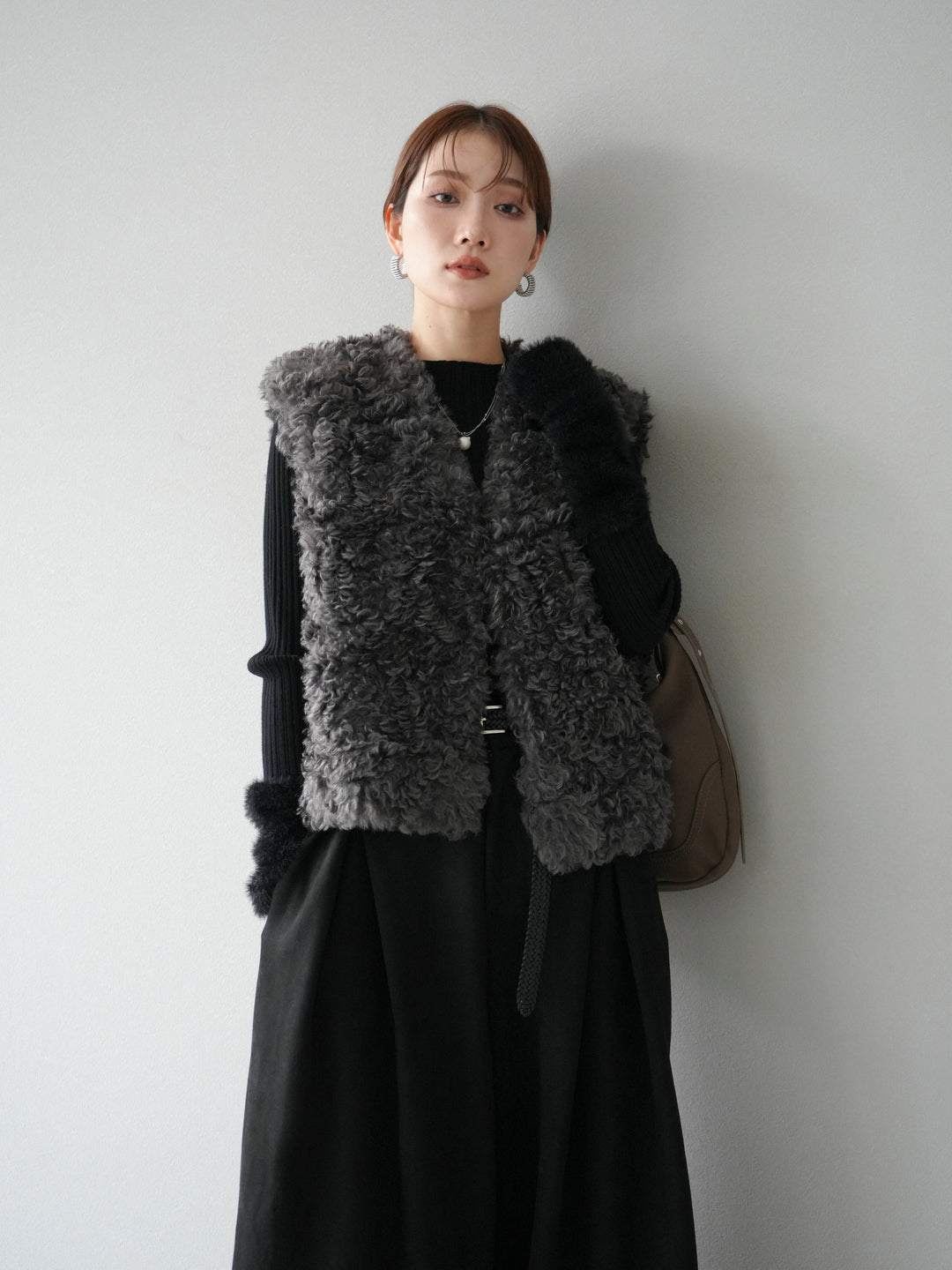 [予約]プードルファーショートベスト/チャコール