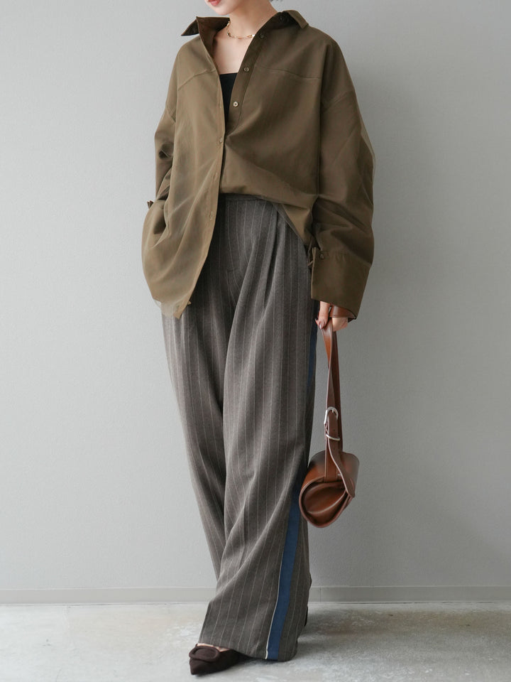 [予約]サイドラインストライプワイドパンツ/ブラウン