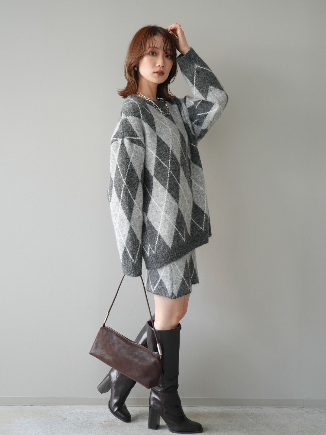 [SET]アーガイル柄ニットプルオーバー＆ミニスカート