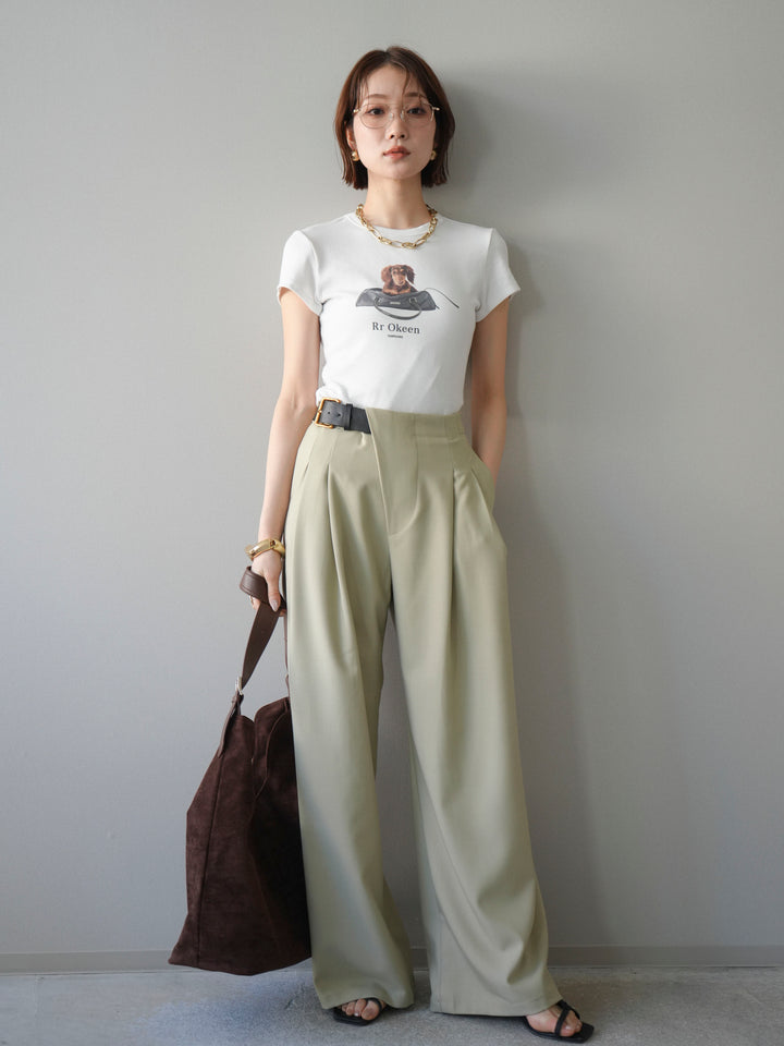 【套裝】狗狗緊身T卹+不對稱皮帶束口寬褲（兩件套）