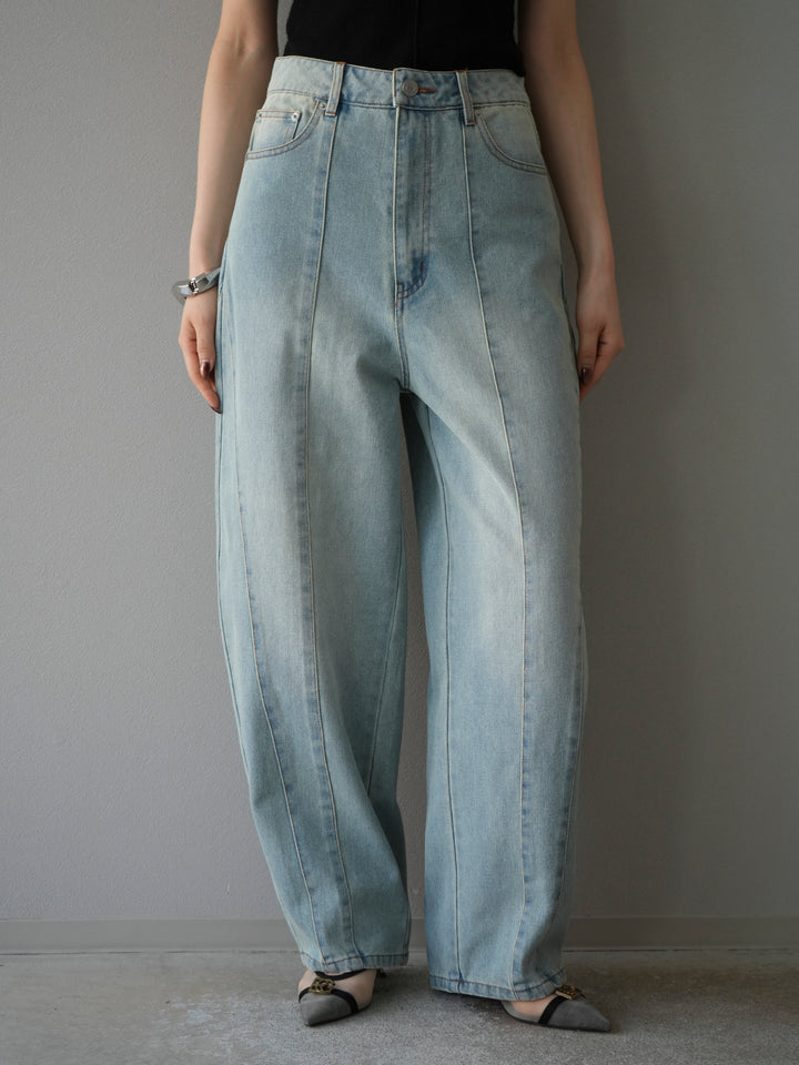 [予約]切替デザインカーブデニム/ブリーチ