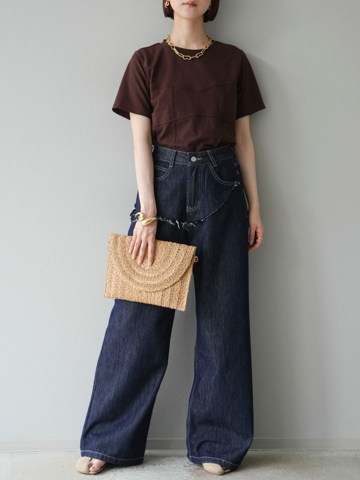 [SET]ビスチェデザインTシャツ+ヒップデザインデニムパンツ(2set)