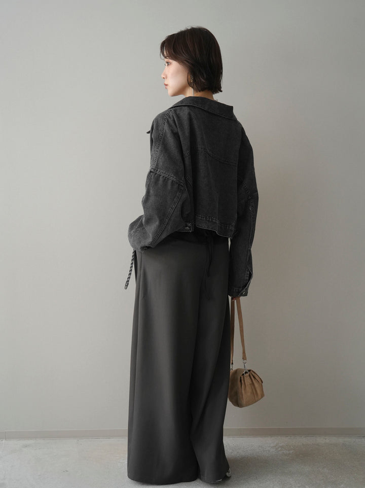 [予約]編み込みベルト付タックワイドパンツ/gray