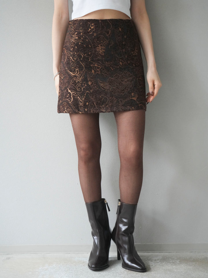 [予約]ジャガードミニスカート/brown