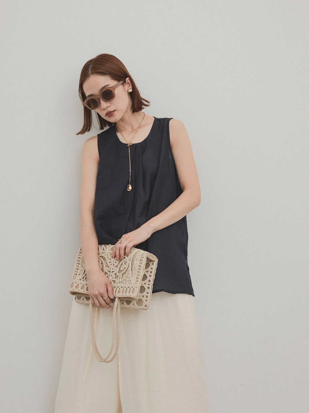 [SET] 透視褶皺不對稱襯衫 + 透視褶皺不對稱襯衫 (2 件套)