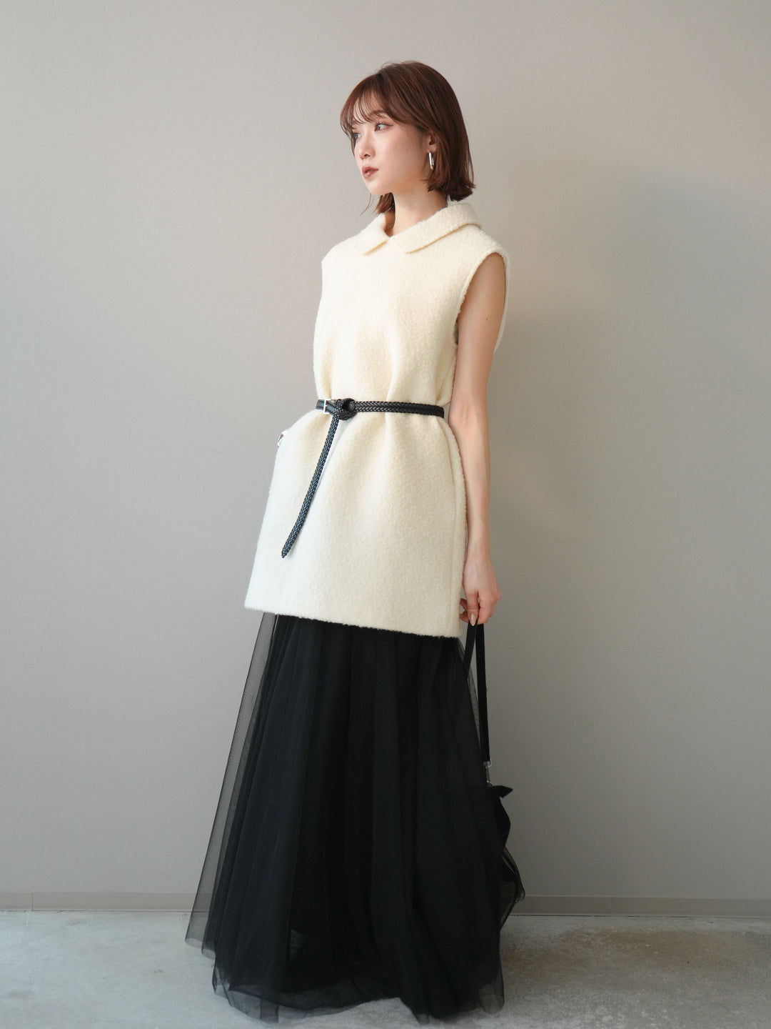 [予約]襟付きブークレミニワンピース/offwhite