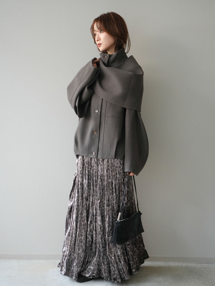 [予約]レオパードベロアワッシャーロングスカート/gray