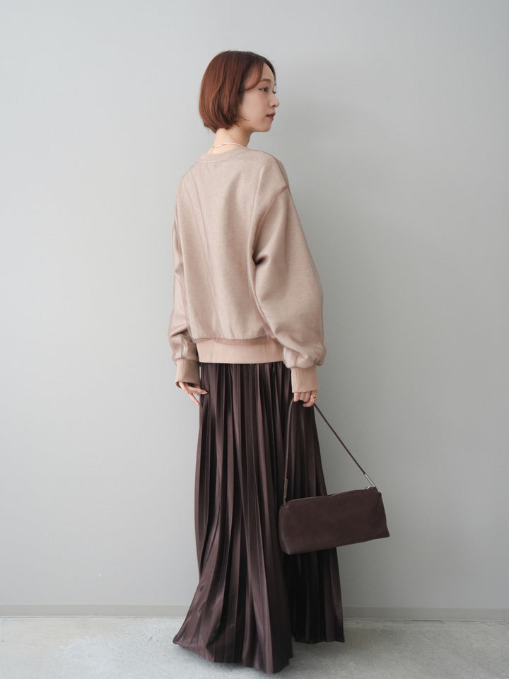 [SET]チュールレイヤードロゴスエットプルオーバー+サテンプリーツマキシスカート(2set)