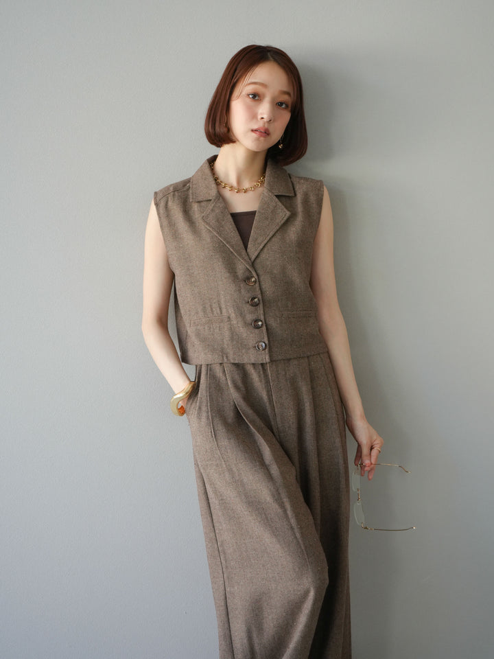 [予約]ツイードタッチテーラードジレ/ブラウン