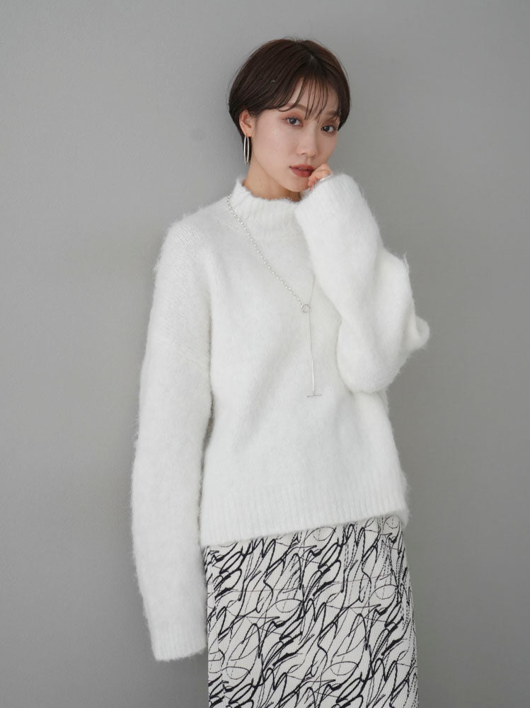 [Pre-order] High neck wool blend mohair touch shaggy knit pullover/off