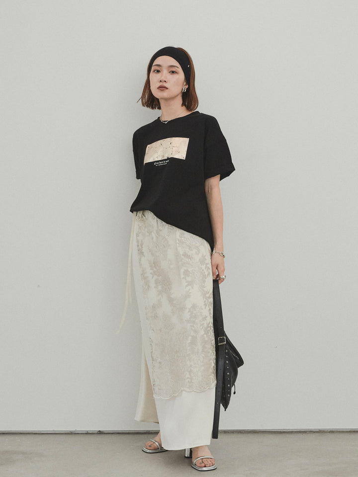 [套裝] 燙金印花乾爽棉質 TEE + 寬鬆窄裙 (2 套)