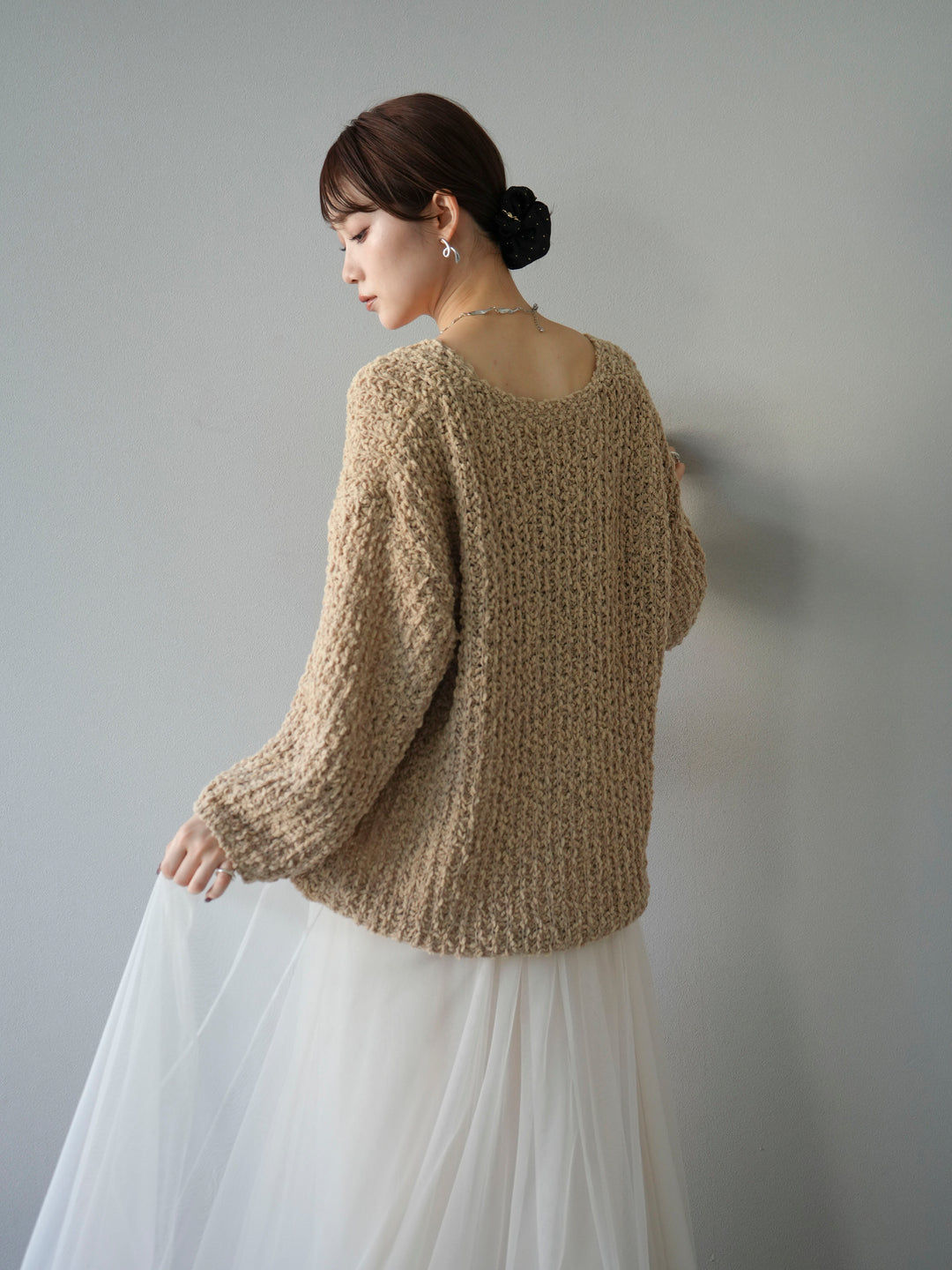 [予約]ポコポコVネックニットプルオーバー/ベージュ