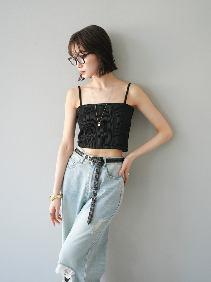【預購】波浪滾邊杯裸色吊帶背心/黑色