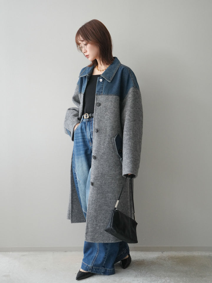 [予約]デザインステッチカーブデニムパンツ/navy