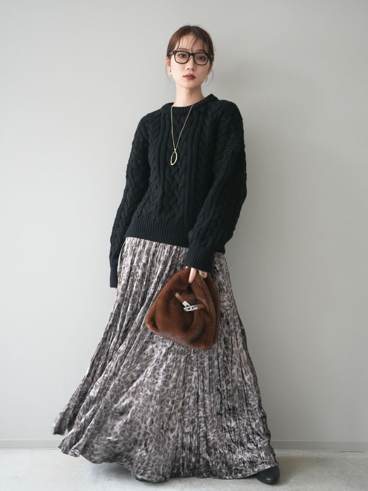 [予約]レオパードベロアワッシャーロングスカート/gray
