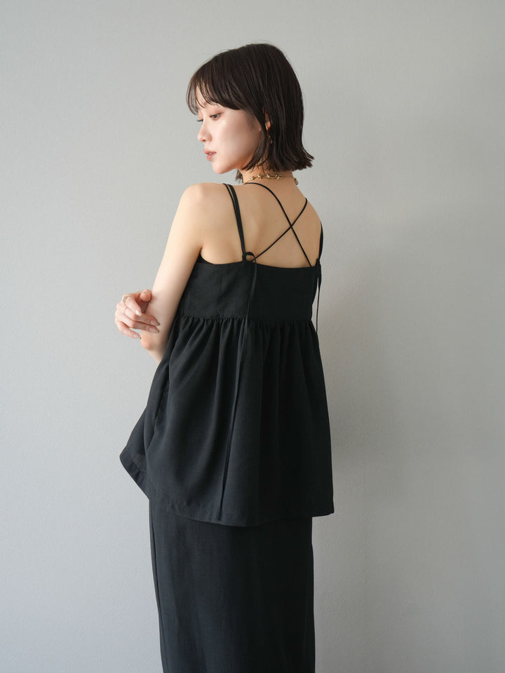 [予約]リネンライクビスチェデザインキャミソール/ブラック