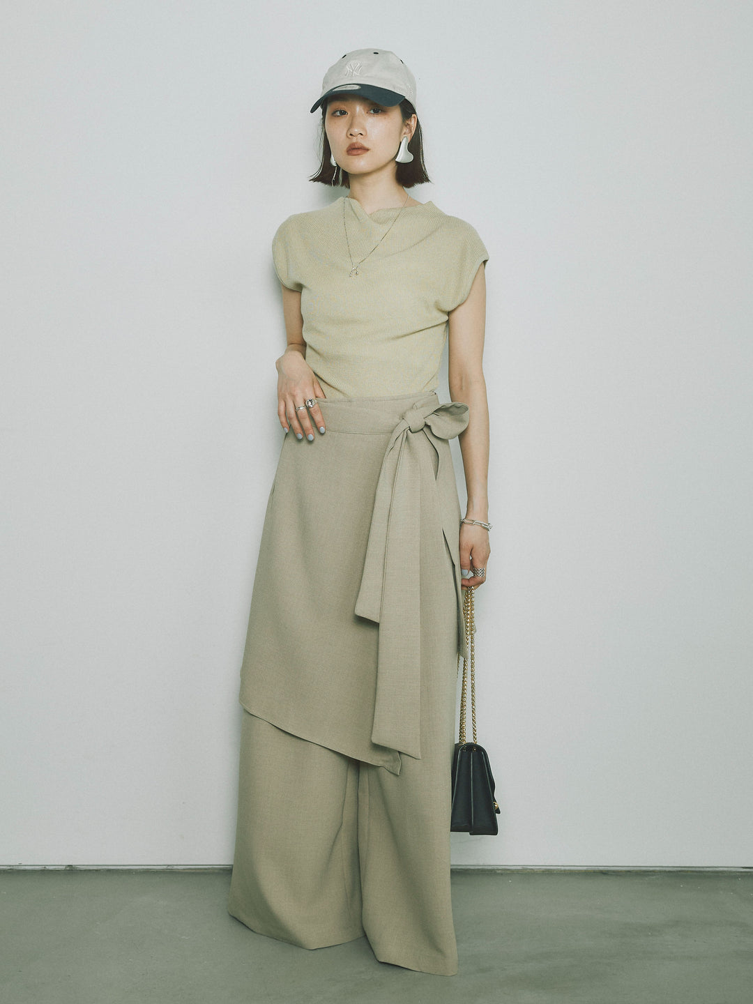 [予約]プチネックノースリーブリブニットトップス/ピスタチオ