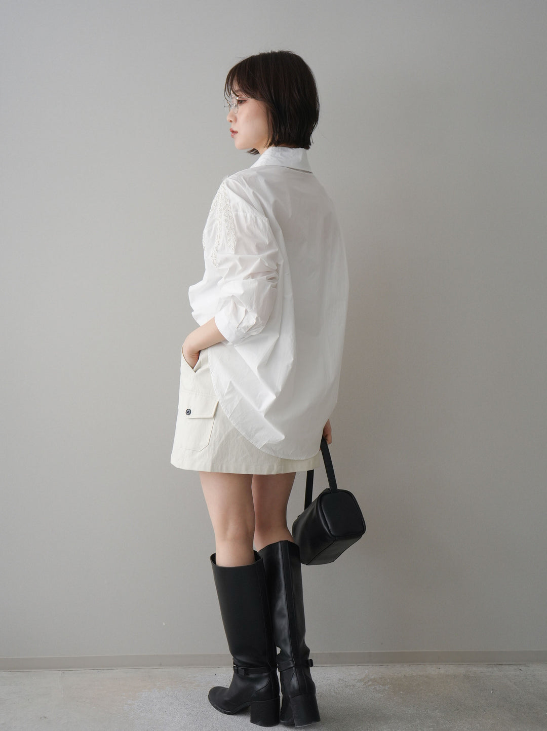 [予約]ベルト付カーゴミニスカート/white