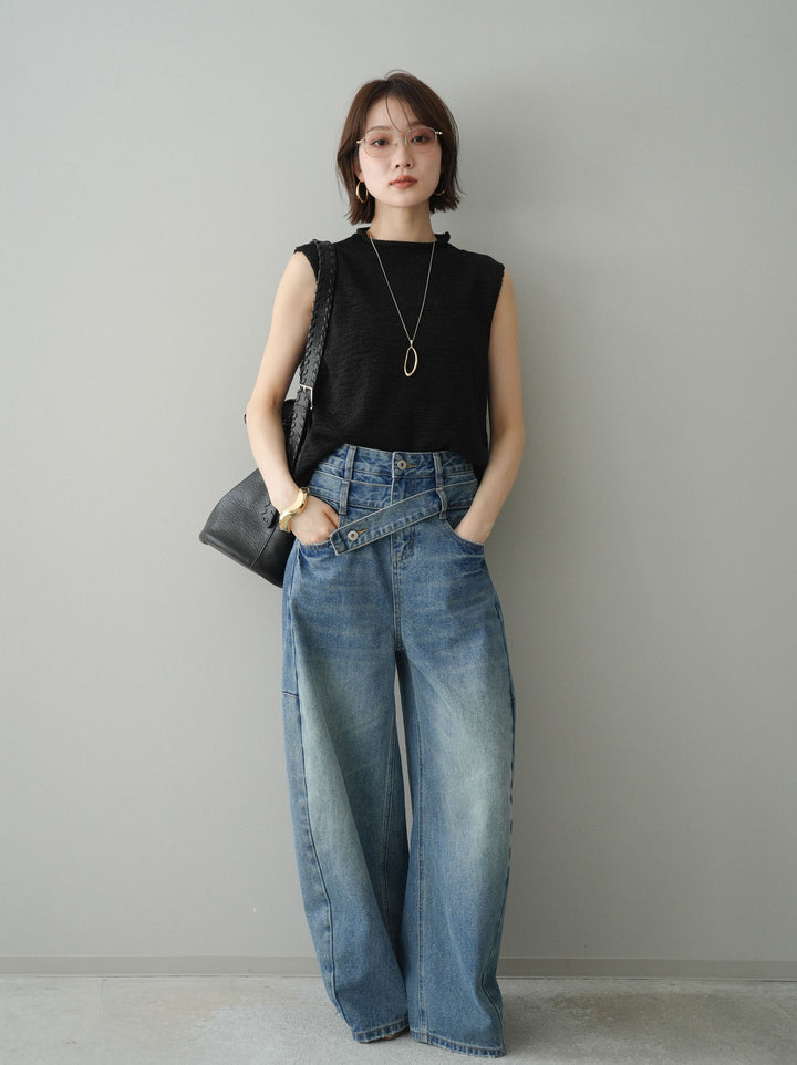 [予約]ノースリーブリネンタッチシアーニットプルオーバー/black